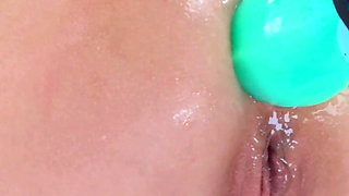 Ass Stretched with Big Dragon Toy and Pussy Fucked with Sexmachine