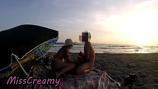 French Teacher Extreme Public Blowjob on Nudist Beach with Voyeurs and Cumshot