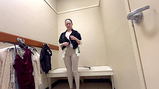 Mall Try on Flashing Showing to Her Client New Collections