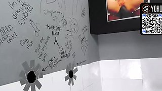 Young dame enjoys face fucking at glory hole