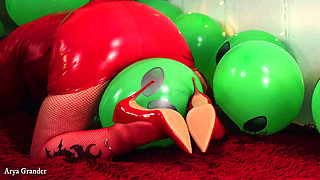 Boobs Play, Strap-on Rough Fucking Lesbian Penetration in the Bedroom and Air Balloon Relax Tickling