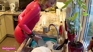 Latex Domestic Slave: Gagged, Restrained & Dripping Everywhere