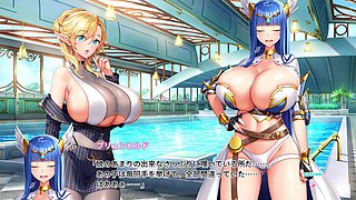 Ahegao big-boobed milf in animated gameplay with internal ejaculation