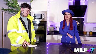 Sexy MILF Fire Girl Gets Hard Fuck & Big Anal Bargain For Kitchen Fix-Up - Lingerie