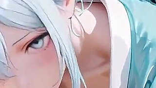 Silver-haired Maid in an Ice Palace! Red & Green Kimono, Legs Spread Wide in the Snow.