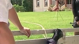 Fucked outdoors and tied to a pole