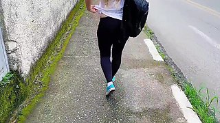 Schoolgirl publicly teases her teacher and rides him to a creampie in his car!