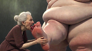 90 Year Old Granny Sucking Obese SSBBW Toes - Extremely Horny Foot Play