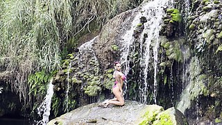 Monika Fox in Pink Bikini and Naked at Waterfall and Cave