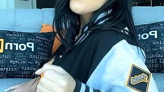 Brunette seductress working her big boobs and hot ass