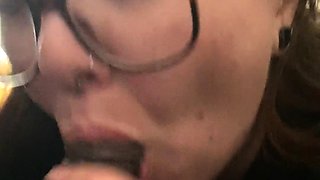 Busty blonde slut gives big cock a juicy blowjob in POV