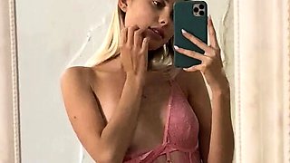 Close up with teen blonde sex doll rubbing her cunt