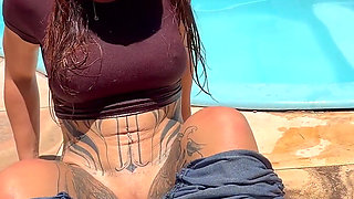Wet Poolside Tease with April Big Ass