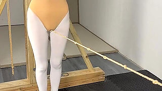 White Silk Gymnastics Uniforms Rope and Metal Confinement