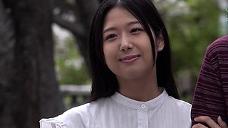 Two asian foot fetish school girl tease a cock