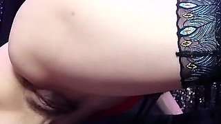 Rebecca Diamante Tries on Sexy Lingerie Lace-trimmed Stockings with Peacock Pattern Ita