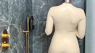 Latex Cow Undressing Under the Shower