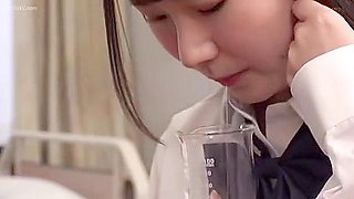 A beautiful girl in uniform has her tongue touched and cunnilingus performed during a health check.