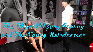 70 Yo Sexy Granny with Big Boobs and Young Hairdresser