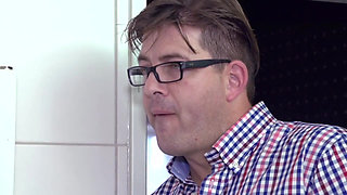 Mature cock in milf...in kitchen in bathroom