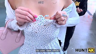 HUNT4K. Blondie Naomi Love seduced a rich dude with her big natural tits in front of her BF: Porn