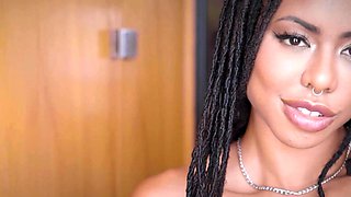 Curvy black MILF Kira Noir in a kitchen