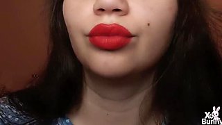 XO Bunny Big Red Lips Smoking Close Up POV