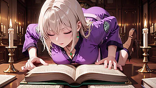 Purple Kimono Warrior! Forbidden Teasing in the Japanese Dojo. Kneeling with a sword, lifting her hem to reveal secrets.