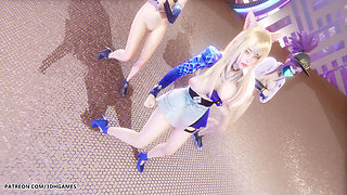 Mmd Kpop Demon Hunters - Huntrx - Golden Ahri Akali Kaisa Sexy Striptease League of Legends Hentai Uncensored 4K 60fps