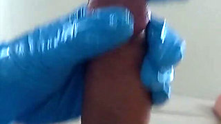Asian Thick Blue Latex Gloves Cock Inspection - Intense Handjob & Creamy Cumshot POV