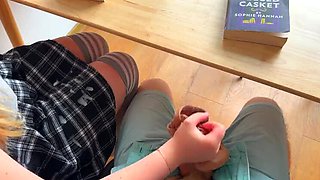 Hot Schoolgirl Gives Handjob and Footjob Under Table in History Class