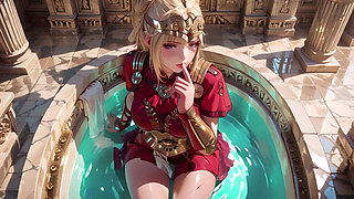 Red Armor Queen! Forbidden Gaze in the Roman Corridor, Skirt Lift Reveal, Hand on Lips Teasing You...
