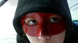 Cosplay teen vampire swallows cum after POV blowjob