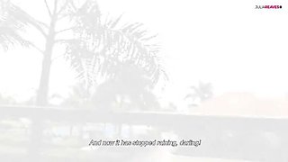 Jasmine Rouge deep throat sucks Titus Steel's cock then gets her hairy pussy fucked hard POV