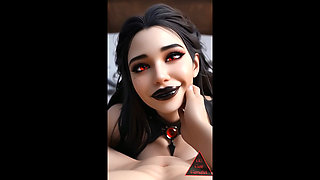 Red-eyed dark-haired sexy vampire - finger sucking, blowjob, anal fucking & cowgirl riding with fangs  ( AI Generated )
