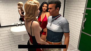 Two Horny Lesbian Girls Threesome With a Guy In Public Toilet