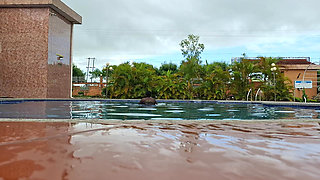 Sperm Floating in the Pool, Hard Sex in the Water, Double Orgasm