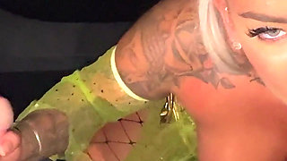 Rave Baddie Sucking 2 Cocks in the Car Until They Blust All Over Her Face