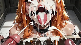 Bondage Facial Bukkake - Woman Covered in Thick Cum