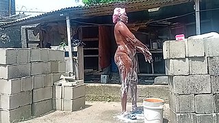 Sexy Village Girl Bath Outside The Compound