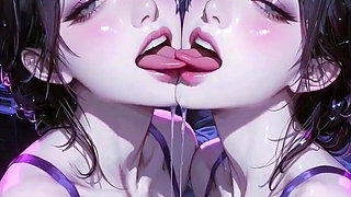 Lesbians Tongue and Kiss Fetish, Ai Animation