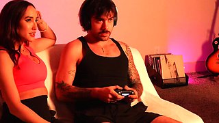 Hot Latina GF Chloe Amour Jacks Off Man While he is in the
