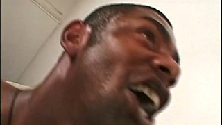 Petite Teen Fucked by Two Monster Black Cocks That Cum in Her Mouth Together with a Horny Dwarf
