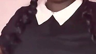 Black Wendesday Addams Is Double Penetrating Herself While Squirting