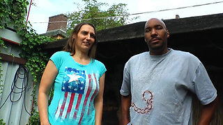 Curvy brunette rides on big black cock to satisfy her wet pussy