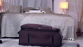 Hand Luggage: Submissive Brunette Babe Stored In Suitcase