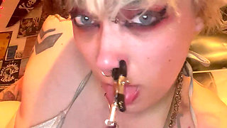 Goth Girl Glitterqueen1999 Stretches Her Button Nose with Ni