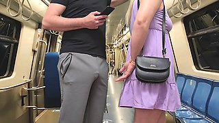 Watching how my wife is touched in public. She stroke stranger's erection on crowded subway