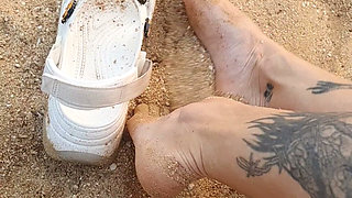 Look at My Toes in Crocs on the Beach