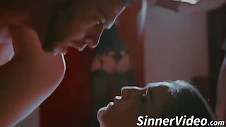 Latex wearing babe and her master have kinky fuck session